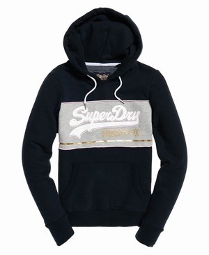 Superdry Vintage Logo Colour Block Női Kapucnis Pulóver Sötétkék/Szürke | UGVOC3019